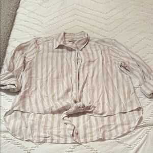 LOFT Striped Button-Up Shirt with Tie Front